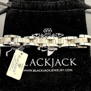 Blackjack BJB49T Men's Curved Link Stainless Steel Bracelet Cubic Zirconia NIBWT